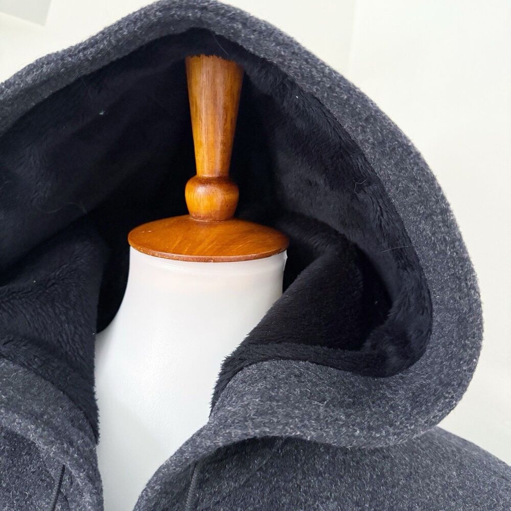 St. John’s Bay Women Wool Cashmere Blend Car Coat Hooded Peacoat Charcoal Gray M - Picture 11 of 16